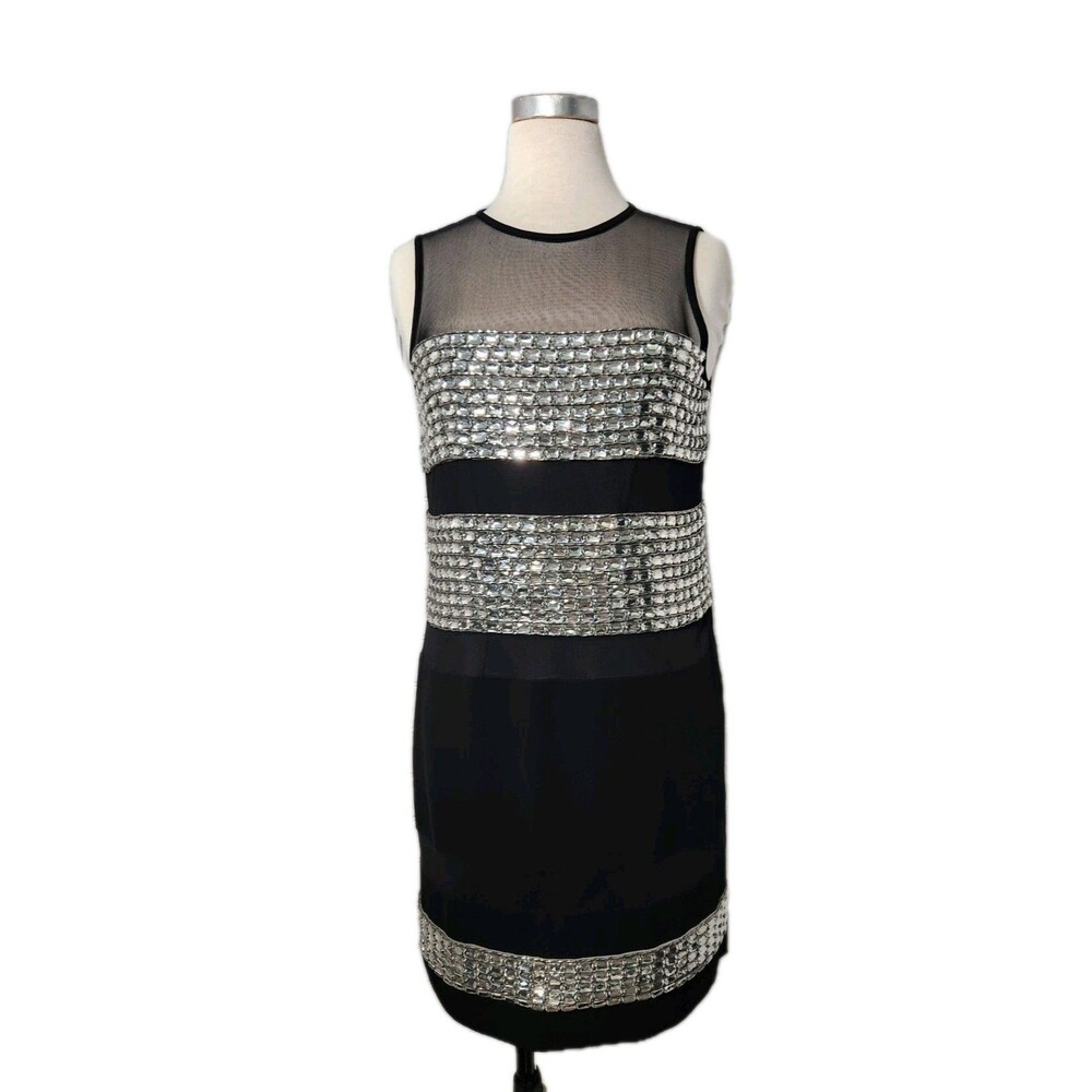 Diane Von Furstenberg Wally Square Crystal Dress Black Womens 4 Glam Cocktail